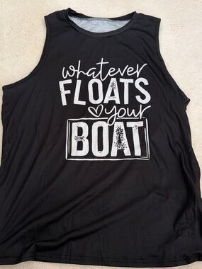 women's Black Swim Tank Top with "Whatever Floats Your Boat" Graphic
